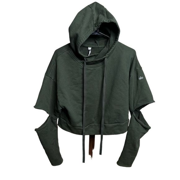 ALO Yoga Green Peak Cutout Long Sleeve Crop Hoodie Medium - Picture 1 of 3